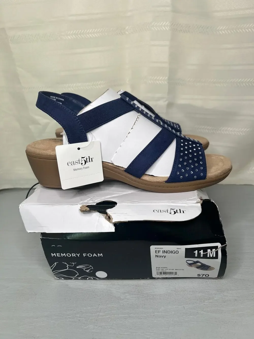 NWT East 5th Womens 11 M Navy Blue Studded Slingback Platform Sandal Shoes